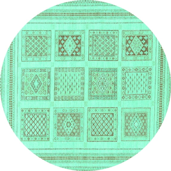 Ahgly Company Indoor Round Abstract Turquoise Blue Modern Area Rugs, 7' Round