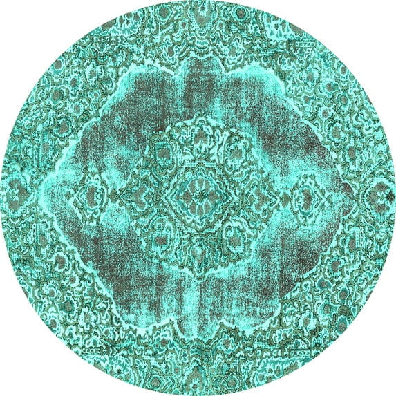 Ahgly Company Indoor Round Abstract Turquoise Blue Modern Area Rugs, 8' Round