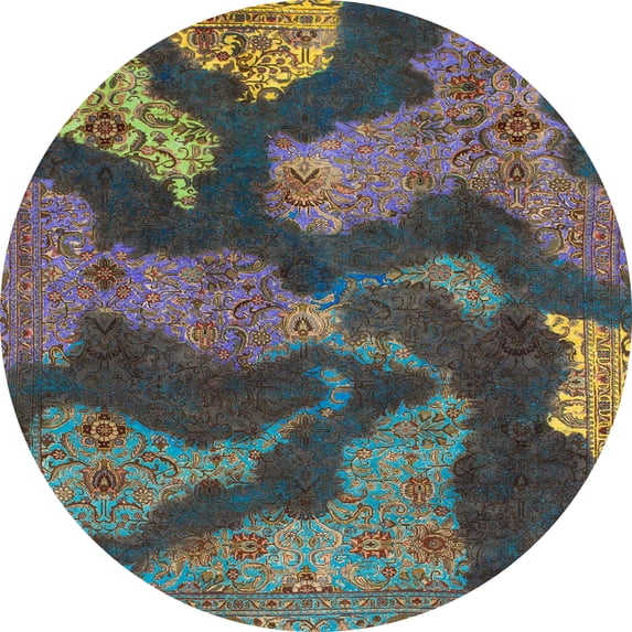 Ahgly Company Indoor Round Abstract Western Charcoal Gray Area Rugs, 7' Round