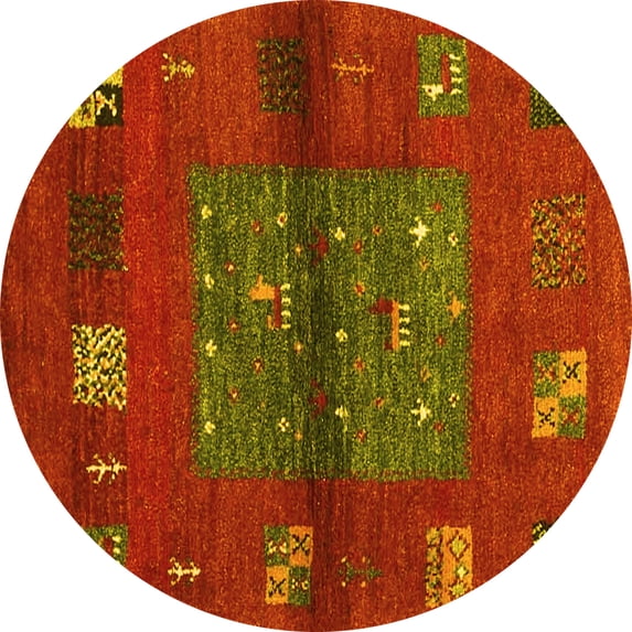 Ahgly Company Indoor Round Abstract Yellow Contemporary Area Rugs, 5' Round