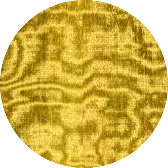 Ahgly Company Indoor Round Abstract Yellow Contemporary Area Rugs, 7' Round