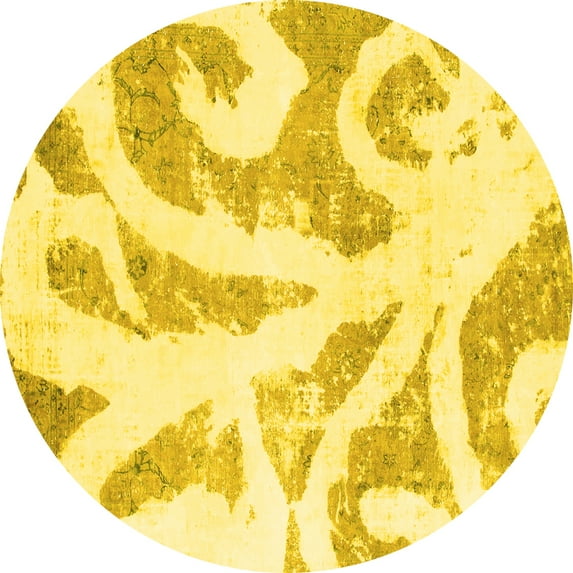 Ahgly Company Indoor Round Abstract Yellow Modern Area Rugs, 3' Round