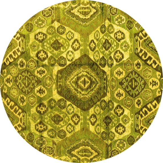 Ahgly Company Indoor Round Abstract Yellow Modern Area Rugs, 4' Round