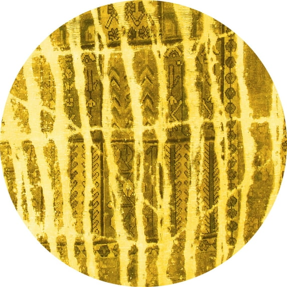 Ahgly Company Indoor Round Abstract Yellow Modern Area Rugs, 5' Round