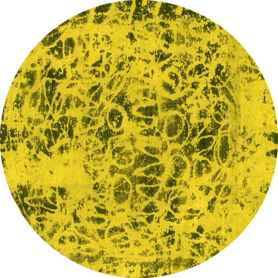 Ahgly Company Indoor Round Abstract Yellow Modern Area Rugs, 6' Round