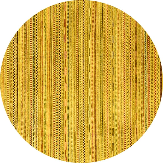 Ahgly Company Indoor Round Abstract Yellow Modern Area Rugs, 7' Round