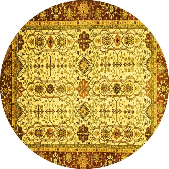 Ahgly Company Indoor Round Abstract Yellow Modern Area Rugs, 7' Round