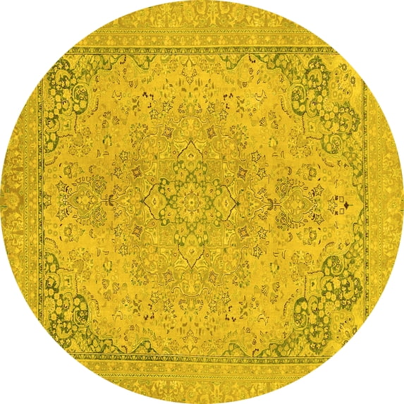 Ahgly Company Indoor Round Abstract Yellow Modern Area Rugs, 7' Round
