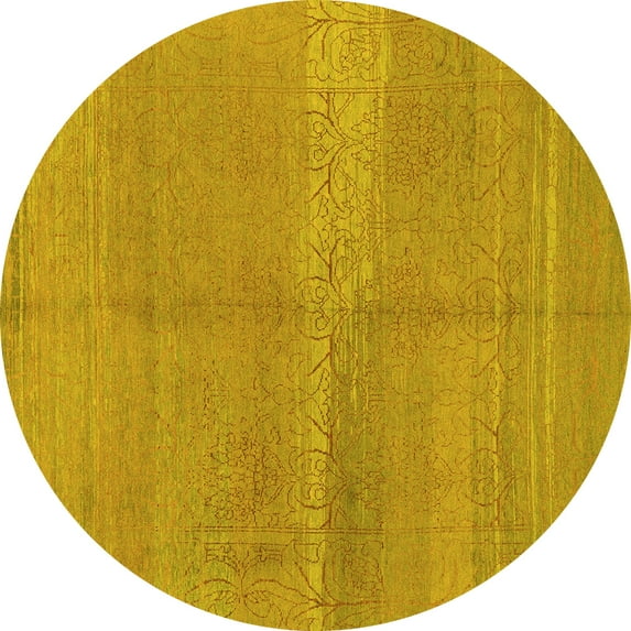 Ahgly Company Indoor Round Abstract Yellow Modern Area Rugs, 7' Round