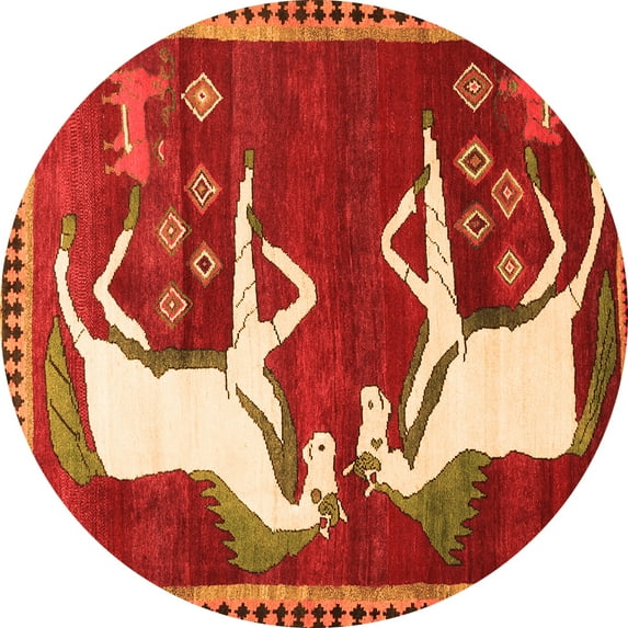 Ahgly Company Indoor Round Animal Orange Traditional Area Rugs, 5' Round