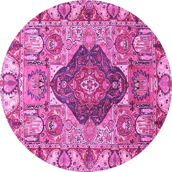 Ahgly Company Indoor Round Animal Pink Traditional Area Rugs, 6' Round