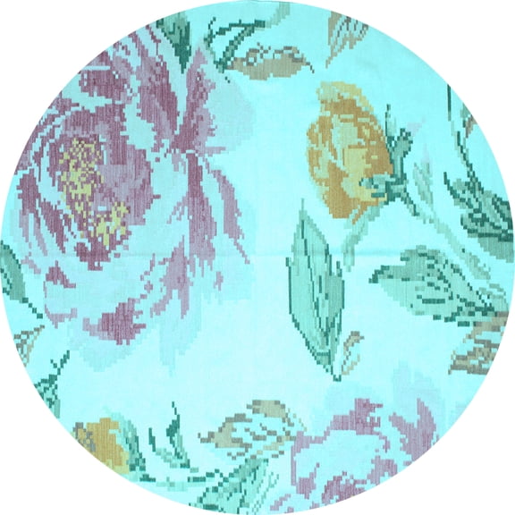 Ahgly Company Indoor Round Botanical Light Blue Coastal Area Rugs, 3' Round