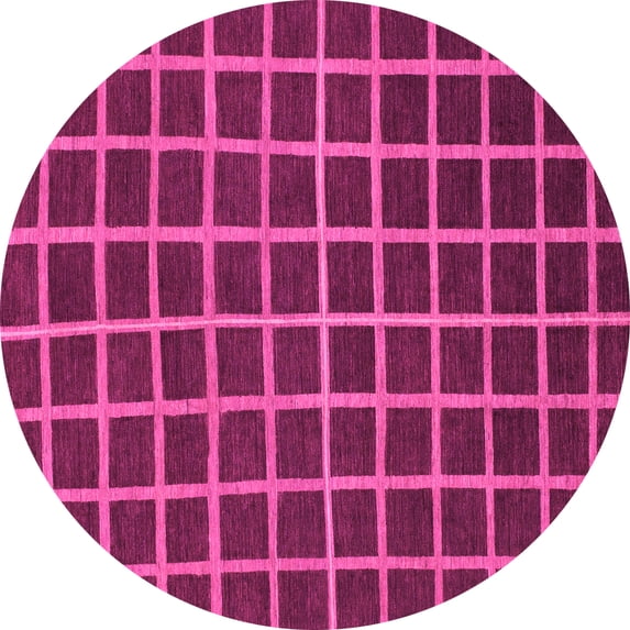 Ahgly Company Indoor Round Checkered Pink Modern Area Rugs, 7' Round