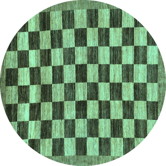 Ahgly Company Indoor Round Checkered Turquoise Blue Modern Area Rugs, 6' Round