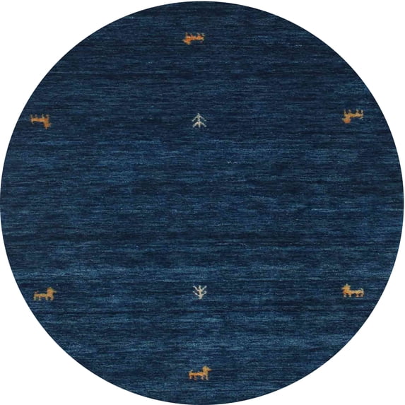 Ahgly Company Indoor Round Contemporary Deep-Sea Blue Abstract Area Rugs, 4' Round