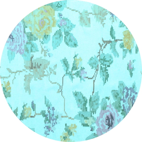 Ahgly Company Indoor Round Floral Light Blue Coastal Area Rugs, 3' Round