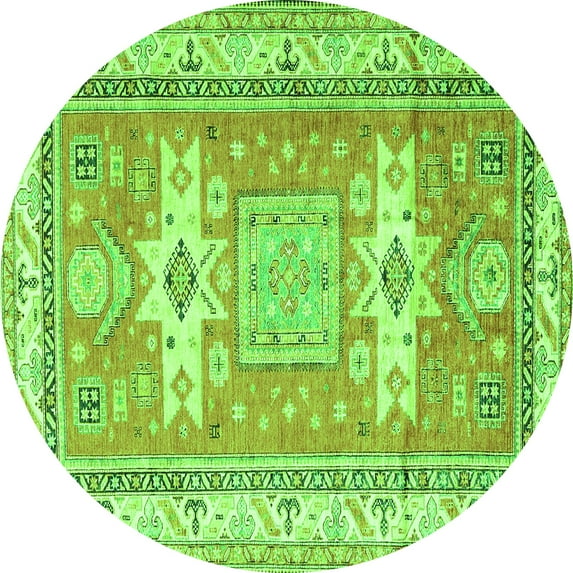 Ahgly Company Indoor Round Geometric Green Traditional Area Rugs, 8' Round