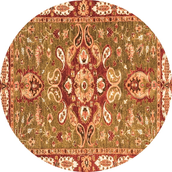 Ahgly Company Indoor Round Geometric Orange Traditional Area Rugs, 3' Round