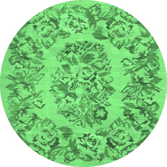 Ahgly Company Indoor Round Medallion Emerald Green French Area Rugs, 4' Round