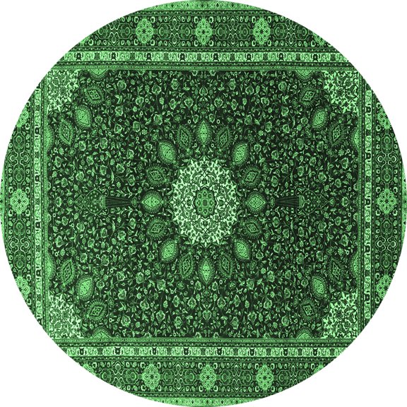 Ahgly Company Indoor Round Medallion Emerald Green Traditional Area Rugs, 3' Round