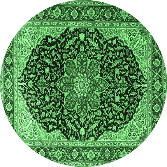 Ahgly Company Indoor Round Medallion Emerald Green Traditional Area Rugs, 5' Round