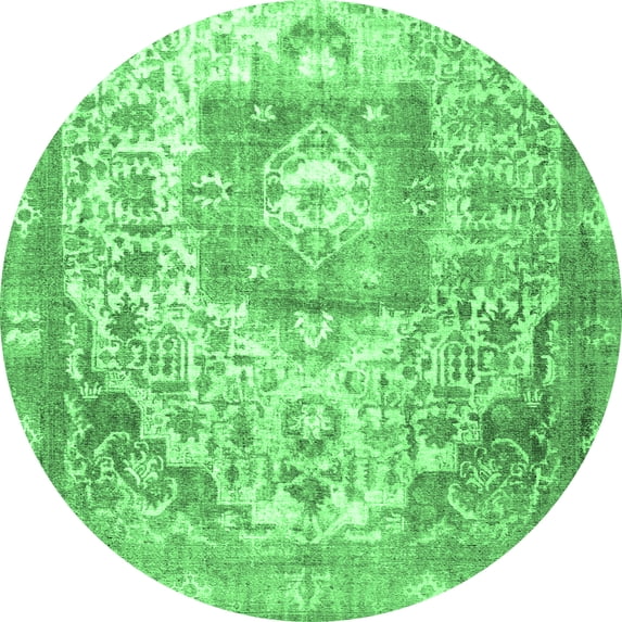 Ahgly Company Indoor Round Medallion Emerald Green Traditional Area Rugs, 7' Round