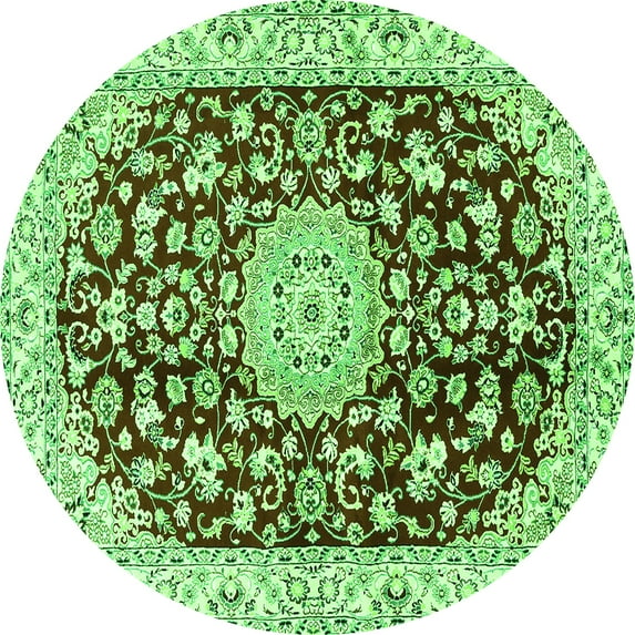 Ahgly Company Indoor Round Medallion Green Traditional Area Rugs, 4' Round