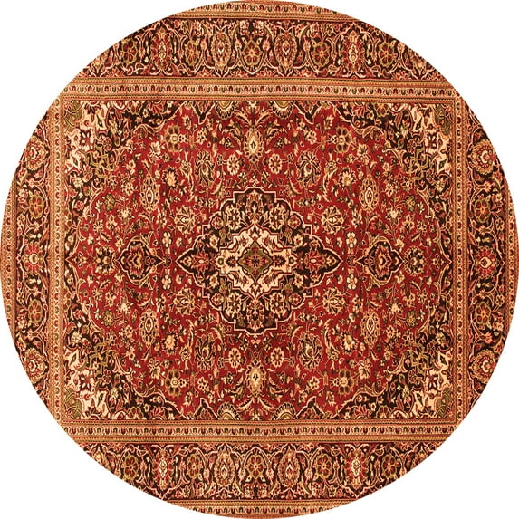 Ahgly Company Indoor Round Medallion Orange Traditional Area Rugs, 3' Round