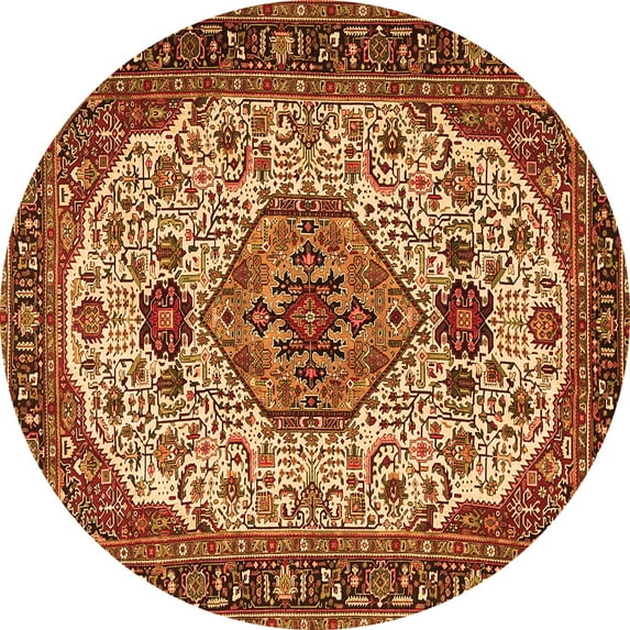 Ahgly Company Indoor Round Medallion Orange Traditional Area Rugs, 5' Round