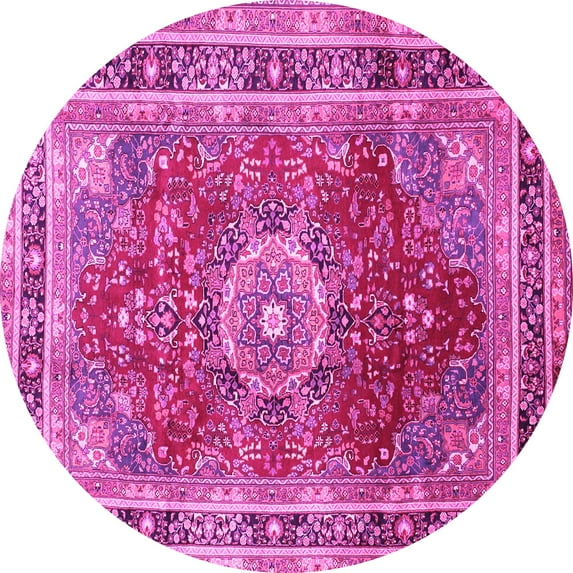 Ahgly Company Indoor Round Medallion Pink Traditional Area Rugs, 8' Round