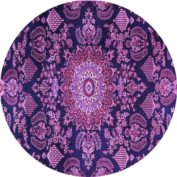 Ahgly Company Indoor Round Medallion Purple Traditional Area Rugs, 7' Round