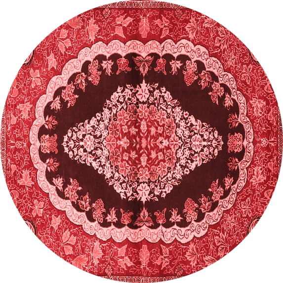 Ahgly Company Indoor Round Medallion Red Traditional Area Rugs, 4' Round