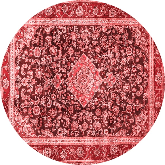 Ahgly Company Indoor Round Medallion Red Traditional Area Rugs, 7' Round