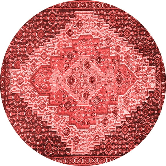 Ahgly Company Indoor Round Medallion Red Traditional Area Rugs, 8' Round