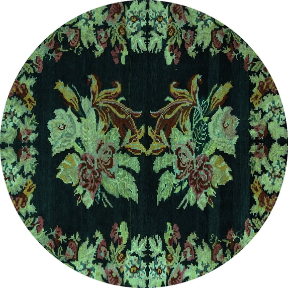 Ahgly Company Indoor Round Medallion Turquoise Blue French Area Rugs, 5' Round