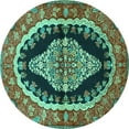 thumbnail image 1 of Ahgly Company Indoor Round Medallion Turquoise Blue Traditional Area Rugs, 5' Round, 1 of 4
