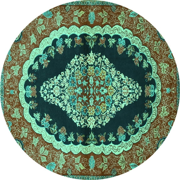 Ahgly Company Indoor Round Medallion Turquoise Blue Traditional Area Rugs, 5' Round