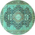 thumbnail image 1 of Ahgly Company Indoor Round Medallion Turquoise Blue Traditional Area Rugs, 6' Round, 1 of 4
