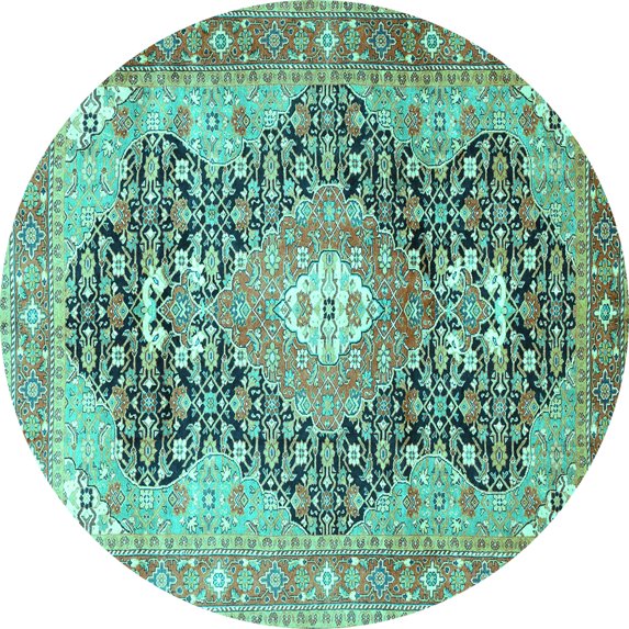 Ahgly Company Indoor Round Medallion Turquoise Blue Traditional Area Rugs, 6' Round
