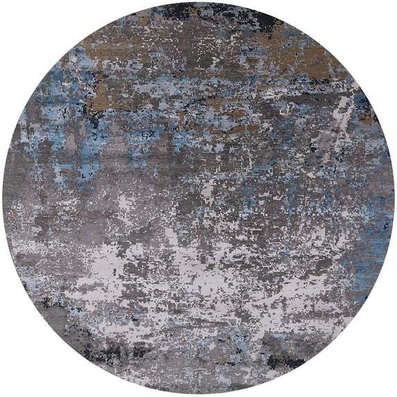 Ahgly Company Indoor Round Mid-Century Modern Dark Gray Area Rugs, 3' Round