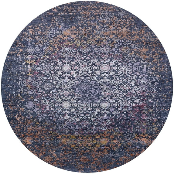 Ahgly Company Indoor Round Mid-Century Modern Dark Slate Blue Area Rugs, 8' Round
