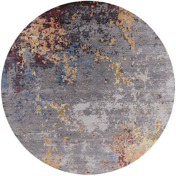 Ahgly Company Indoor Round Mid-Century Modern Khaki Rose Pink Oriental Area Rugs, 4' Round