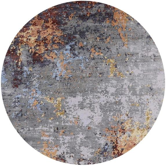 Ahgly Company Indoor Round Mid-Century Modern Puce Purple Oriental Area Rugs, 5' Round