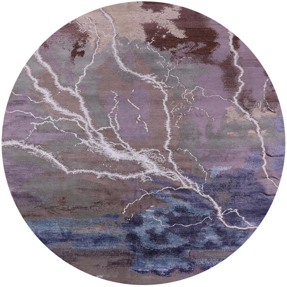 Ahgly Company Indoor Round Mid-Century Modern Purple Oriental Area Rugs, 3' Round