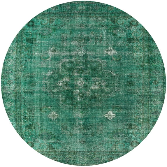 Ahgly Company Indoor Round Mid-Century Modern SeaGreen Oriental Area Rugs, 7' Round