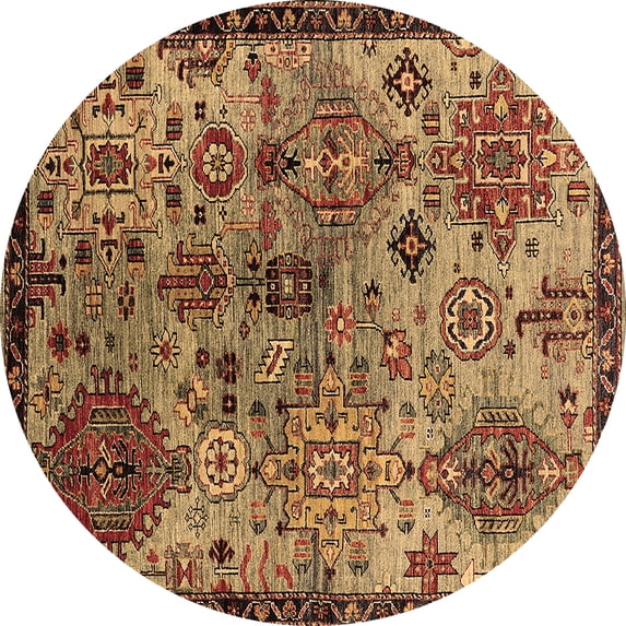 Ahgly Company Indoor Round Oriental Brown Industrial Area Rugs, 6' Round