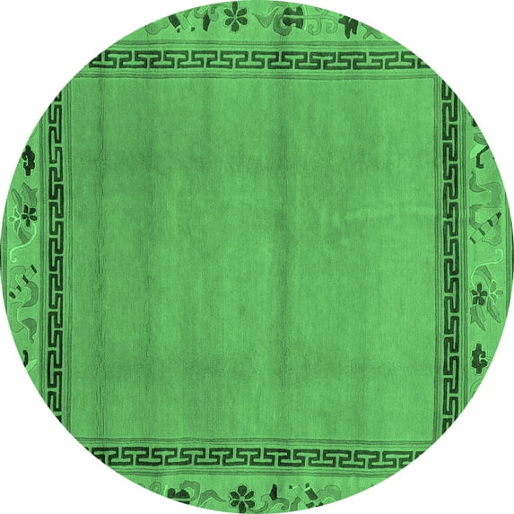 Ahgly Company Indoor Round Oriental Emerald Green Asian Inspired Area Rugs, 3' Round