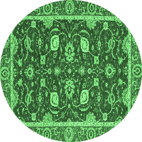 Ahgly Company Indoor Round Oriental Emerald Green Modern Area Rugs, 3' Round