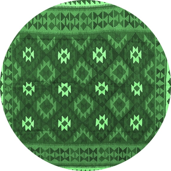 Ahgly Company Indoor Round Oriental Emerald Green Traditional Area Rugs, 7' Round