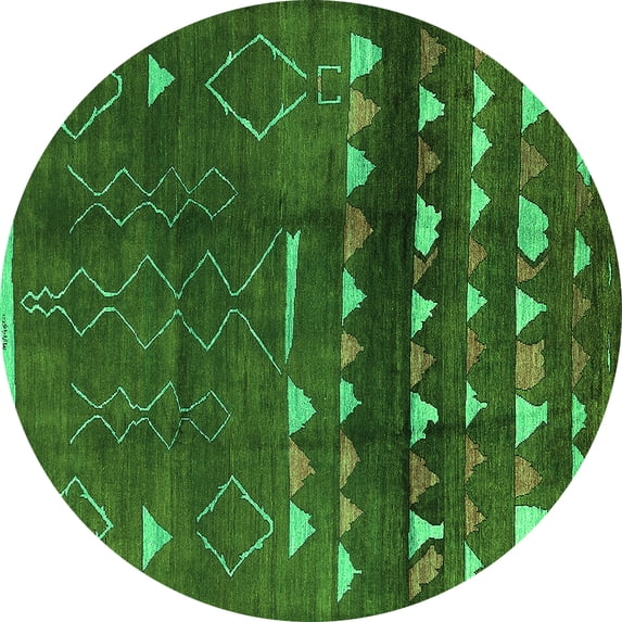 Ahgly Company Indoor Round Oriental Green Industrial Area Rugs, 4' Round